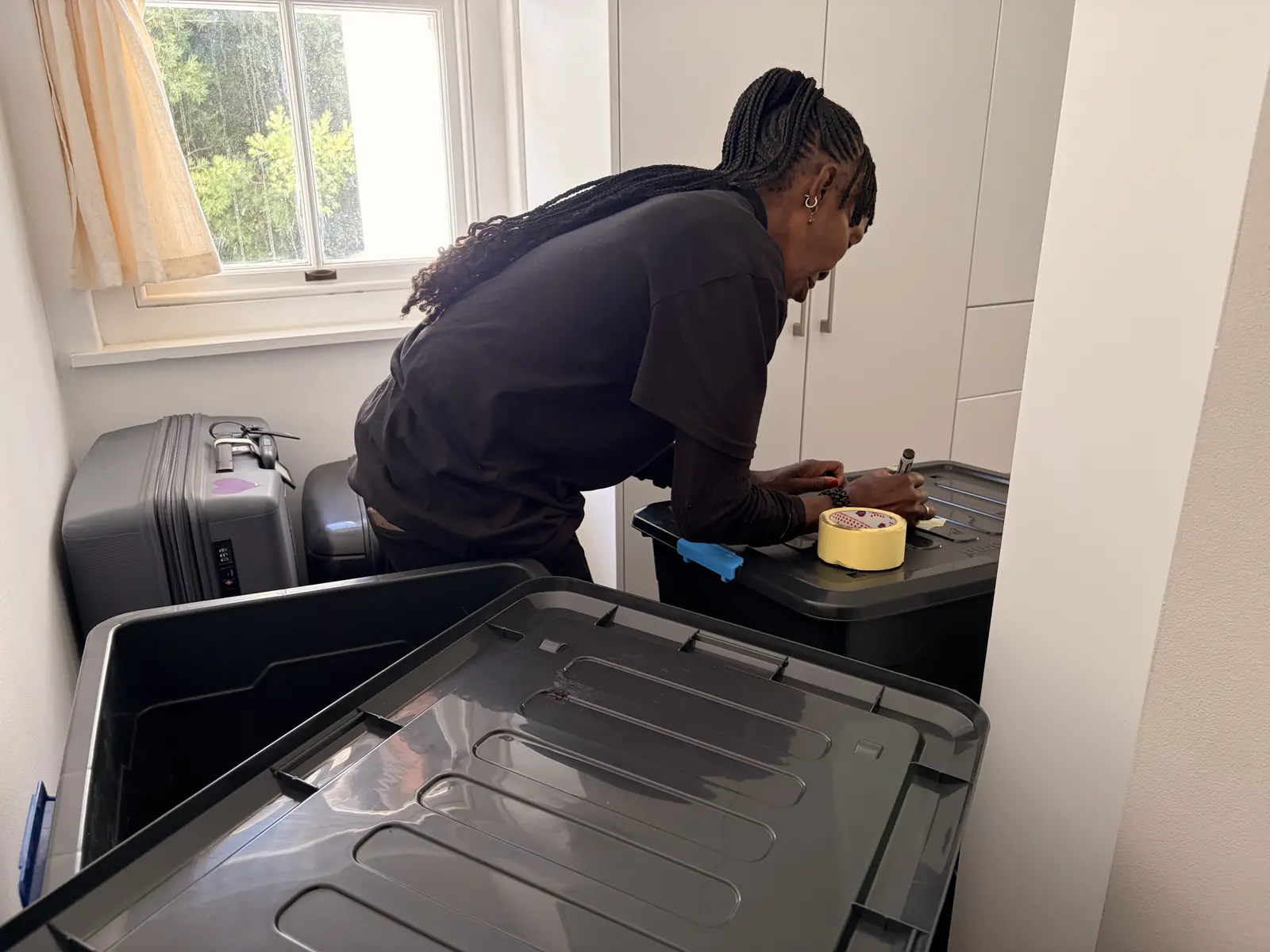 Labeling bins for easy unpacking later