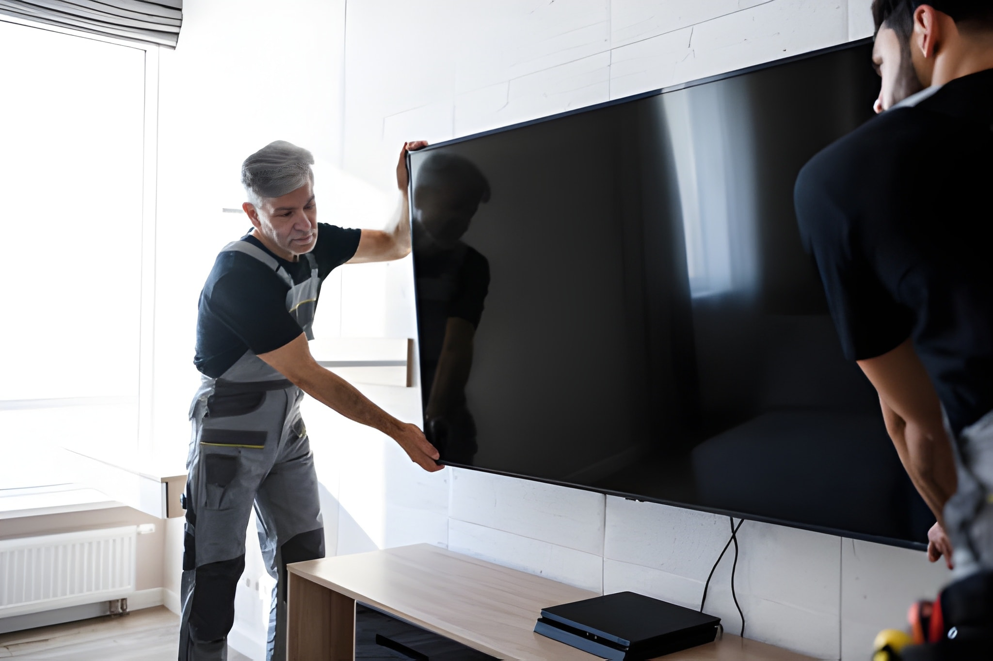 Handyman mounting a TV